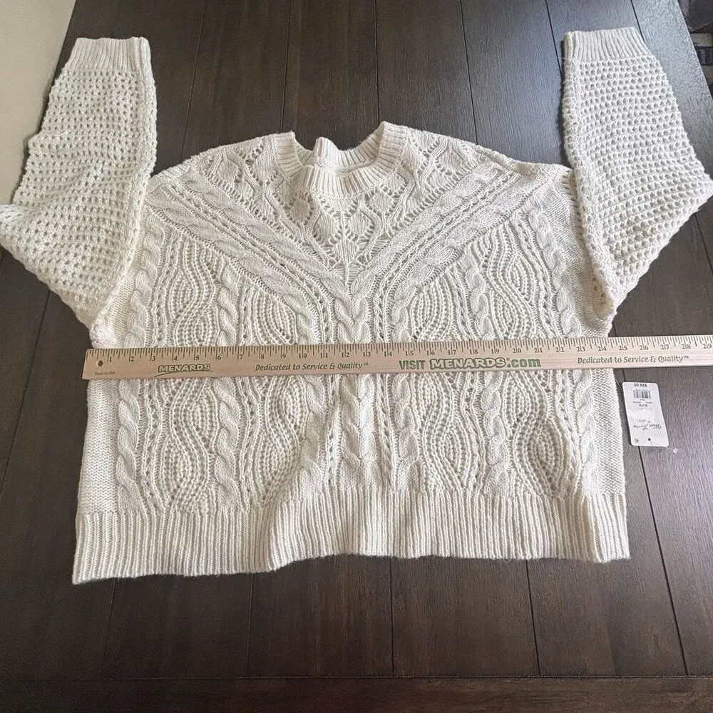 Lucky Brand Women's Size XL Open Knit Fisherman Cable Pullover Ivory Sweater $99